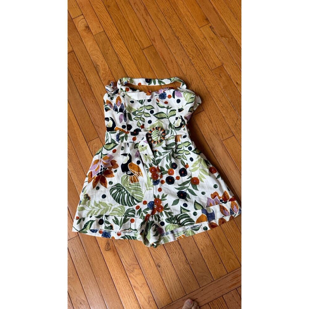 House of Harlow 1960 Floral Belted Romper Shortalls Linen Blend large (dr300